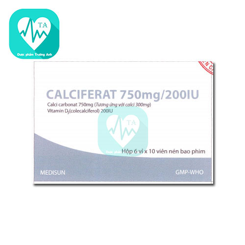 Calciferat 750mg/200IU Medisun - Trị nồng độ canxi trong máu thấp