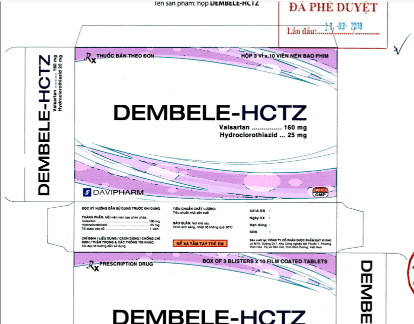 Dembele-HCTZ - Thuốc điều trị tăng huyết áp của Davipharm
